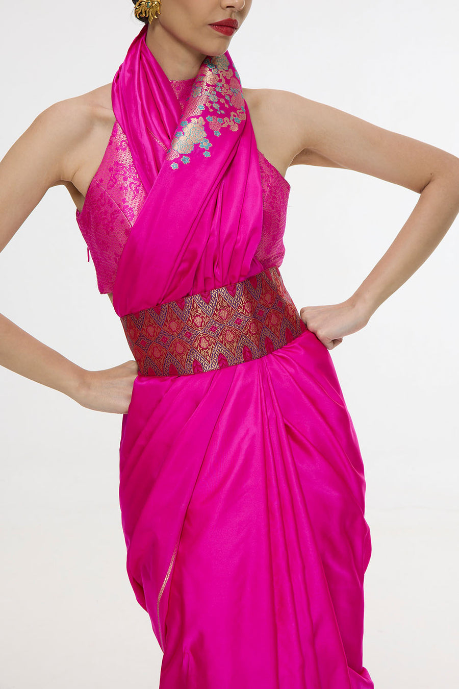 Handwoven Hot Pink Kadhwa Banarasi Saree