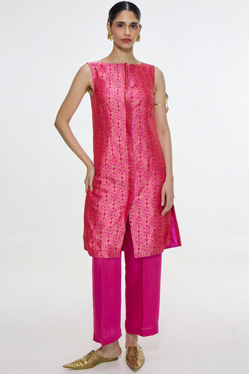 Handwoven Hot Pink Waistcoat Set