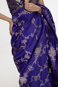 Handwoven Indigo Blue Mashroo Silk Saree