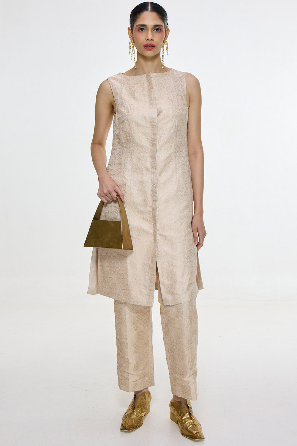 Handwoven Ivory-Gold Jacket Set