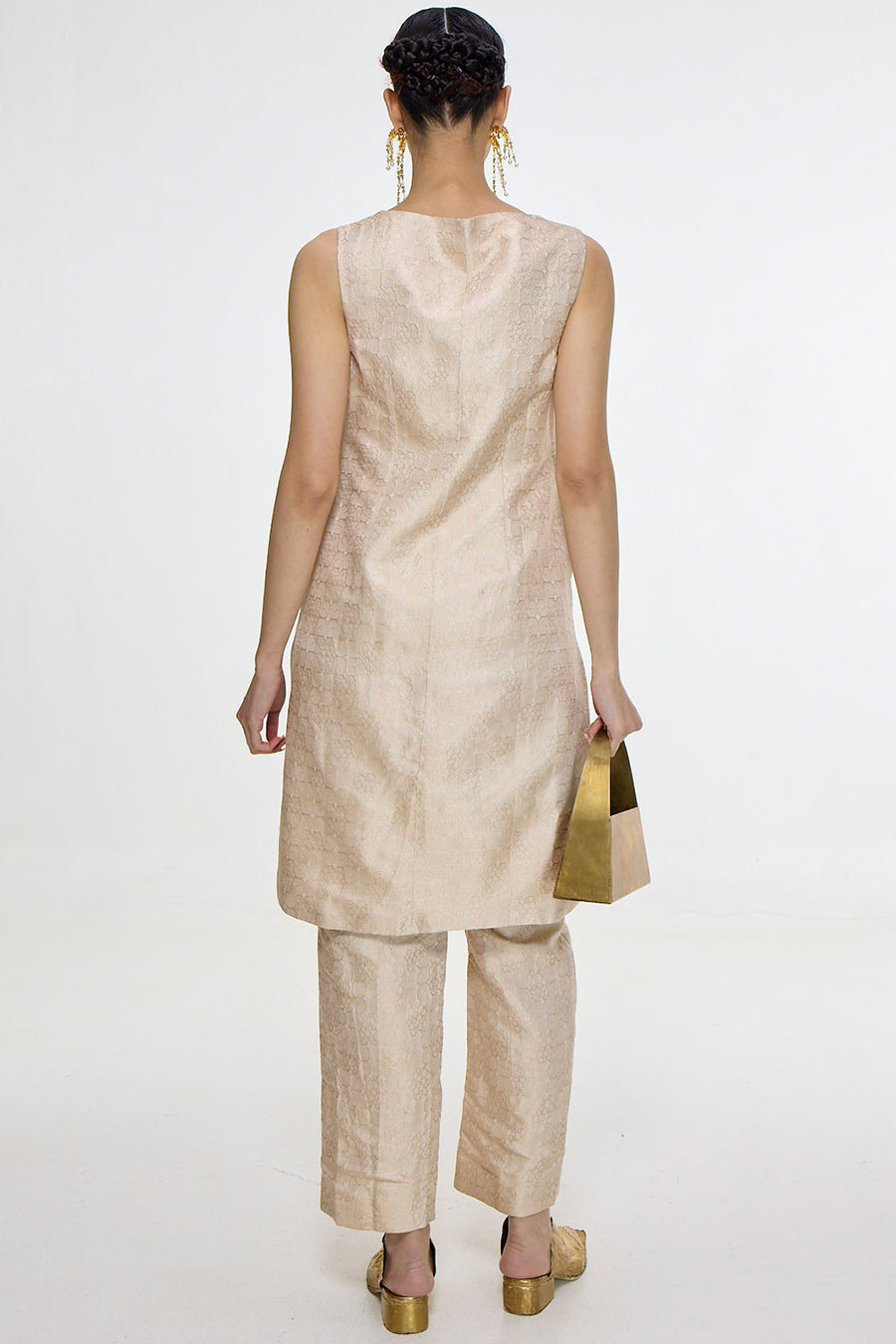 Handwoven Ivory-Gold Jacket Set