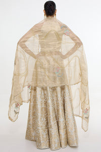 Handwoven Ivory-Gold Silk Lehenga Set