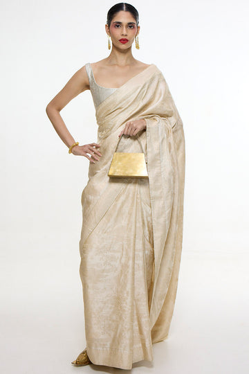 Handwoven Ivory Kadhwa Banarasi Saree
