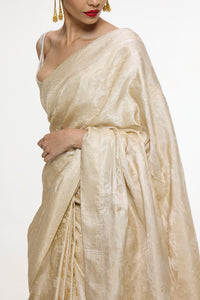 Handwoven Ivory Kadhwa Banarasi Saree