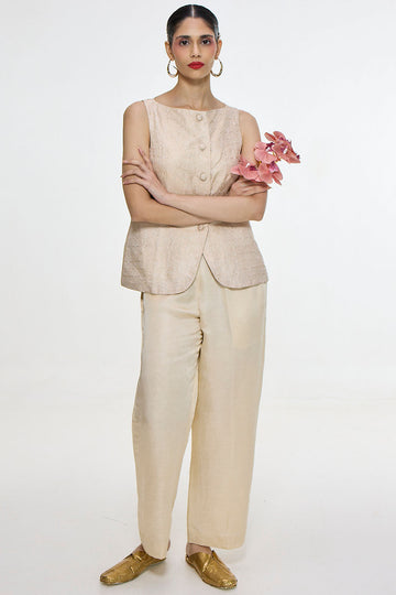 Handwoven Ivory Waistcoat Set