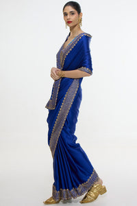 Handwoven Marine Blue Mashroo Silk Saree