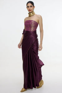 Handwoven Maroon Saree With Embroidered Panel