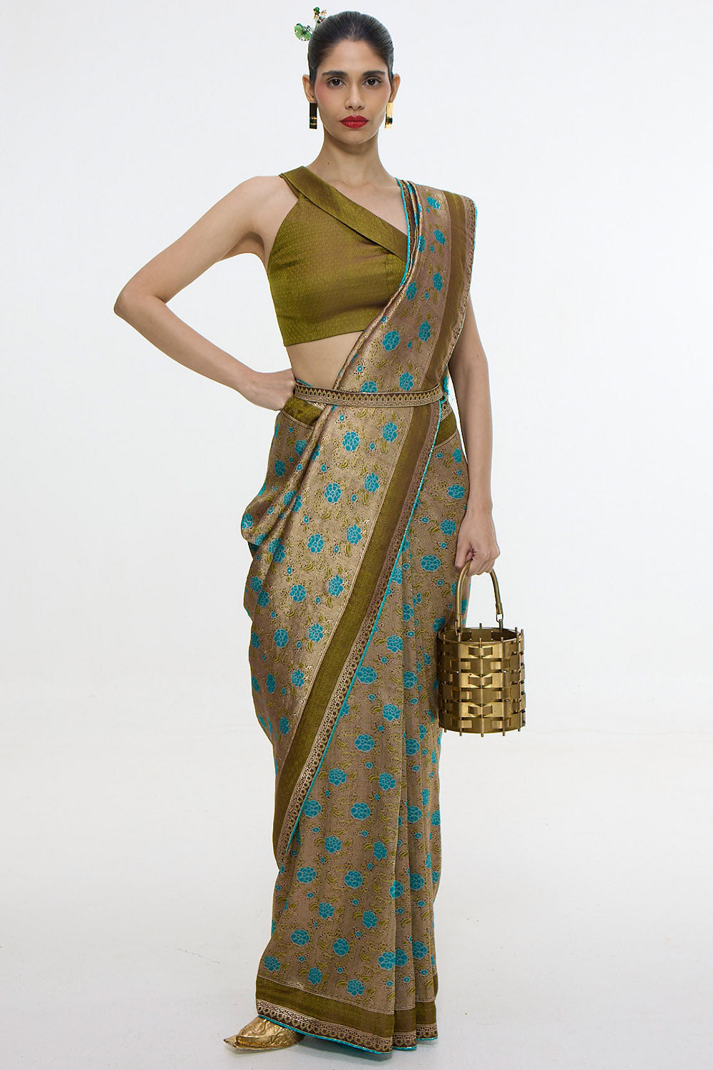 Handwoven Olive Green Saree