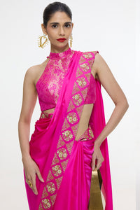 Handwoven Pink Mashroo Silk Saree with Embroidered Border