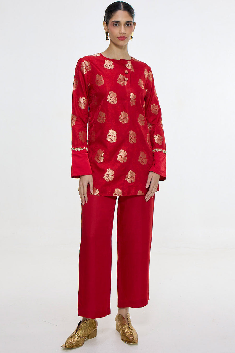 Handwoven Red Short Kurta Set