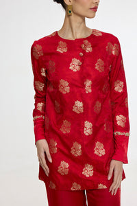 Handwoven Red Short Kurta Set