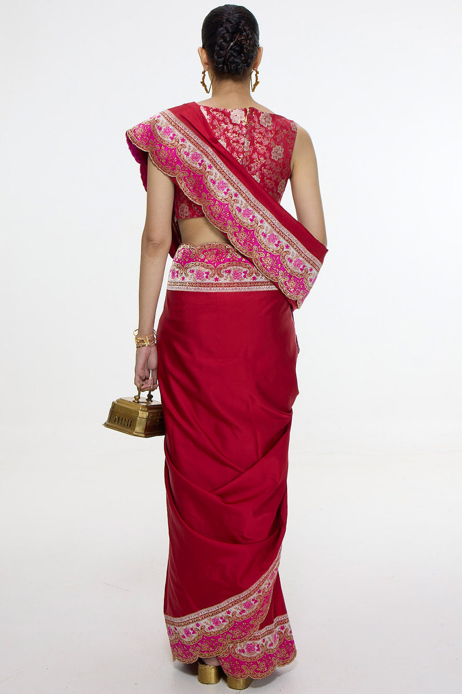 Handwoven Rose Red Silk Saree