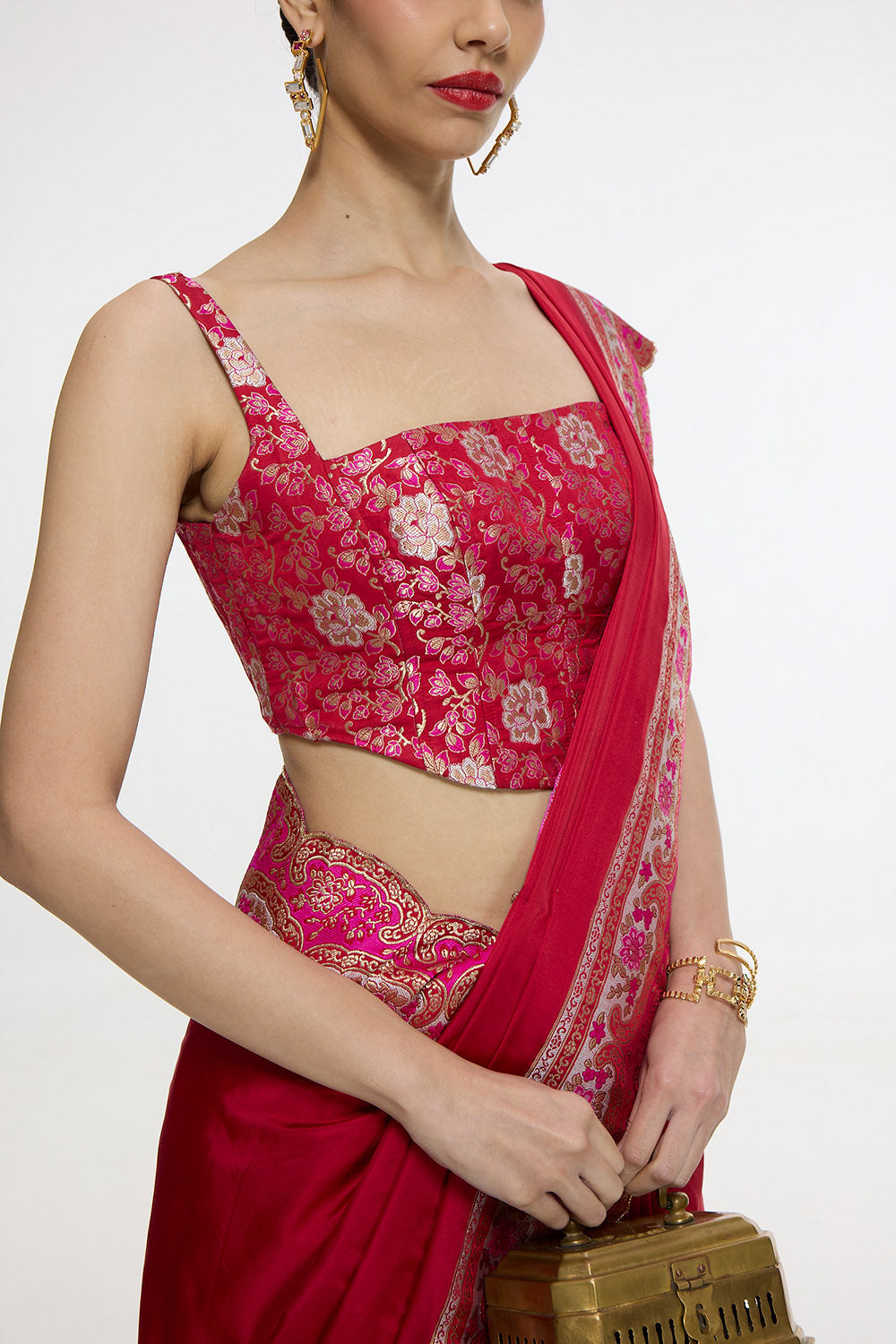 Handwoven Rose Red Silk Saree