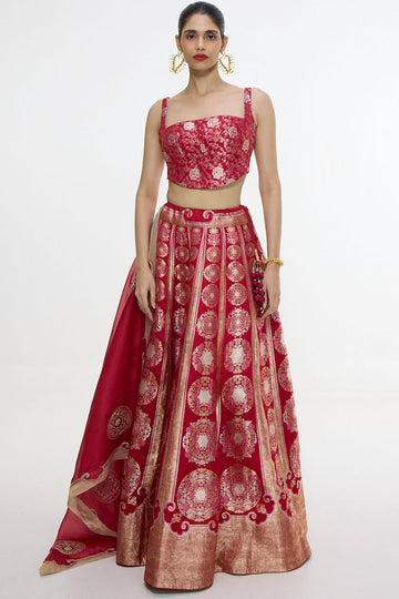 Handwoven Ruby Red Lehenga Set
