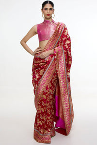 Handwoven Ruby Red Mashroo Silk Saree
