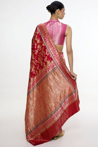 Handwoven Ruby Red Mashroo Silk Saree