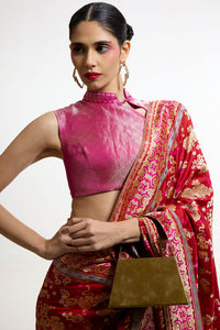 Handwoven Ruby Red Mashroo Silk Saree