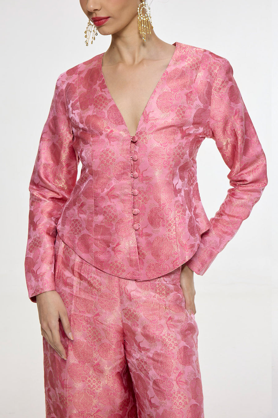 Handwoven Soft Pink Jacket Set