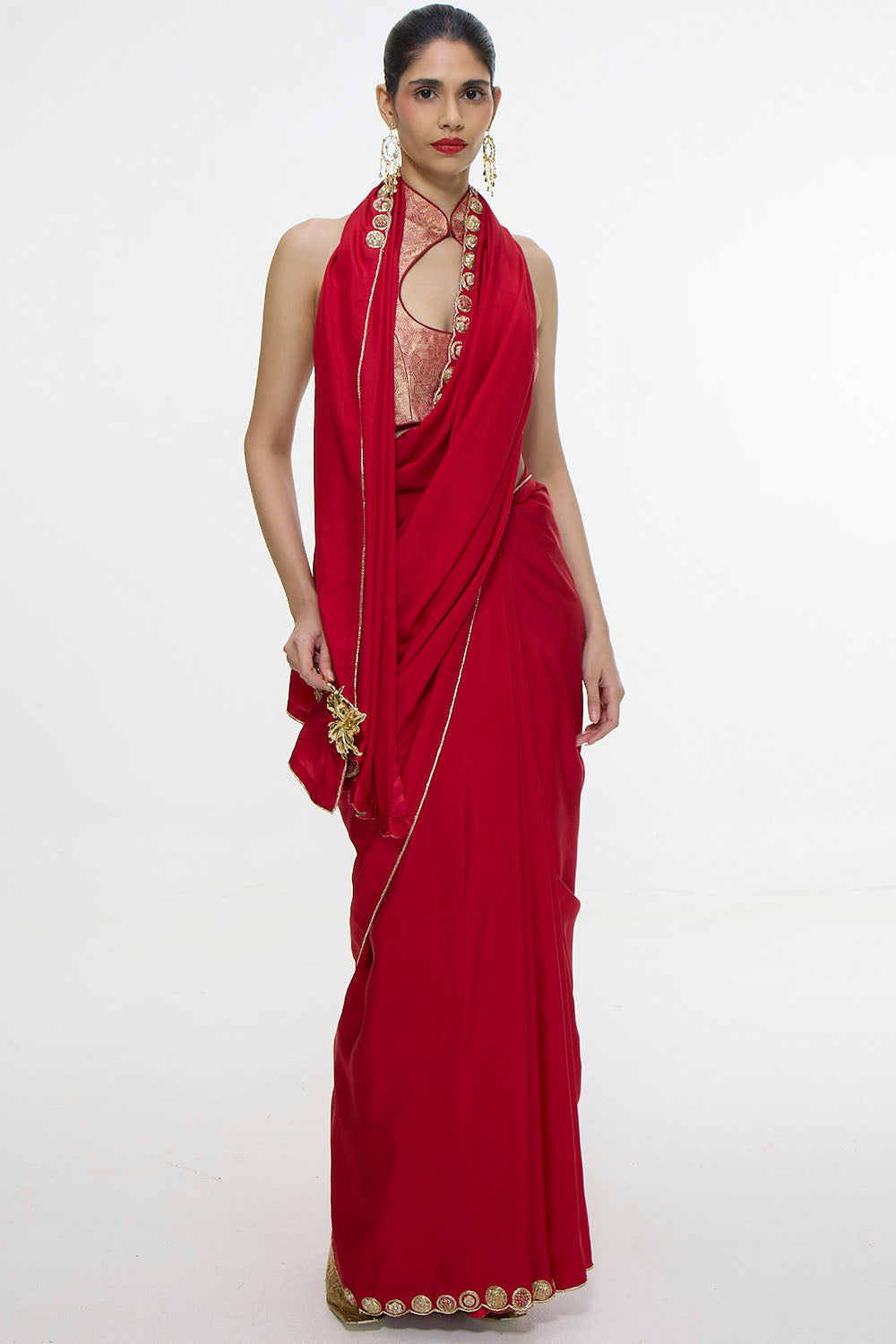 Handwoven Embroidered Vermillion Saree