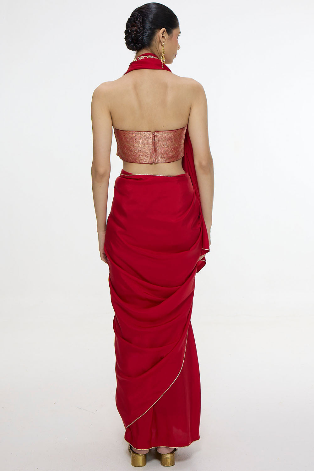 Handwoven Embroidered Vermillion Saree