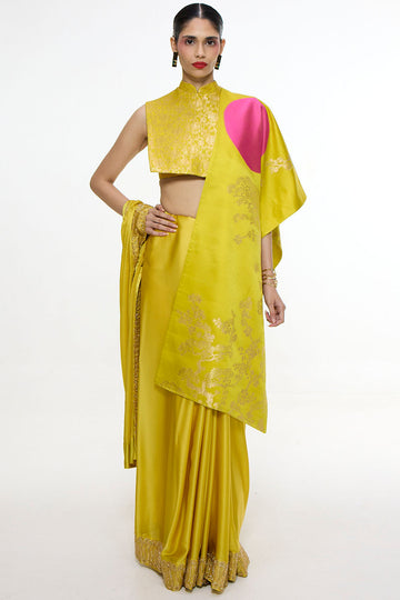 Handwoven Ochre Mashroo Silk Saree
