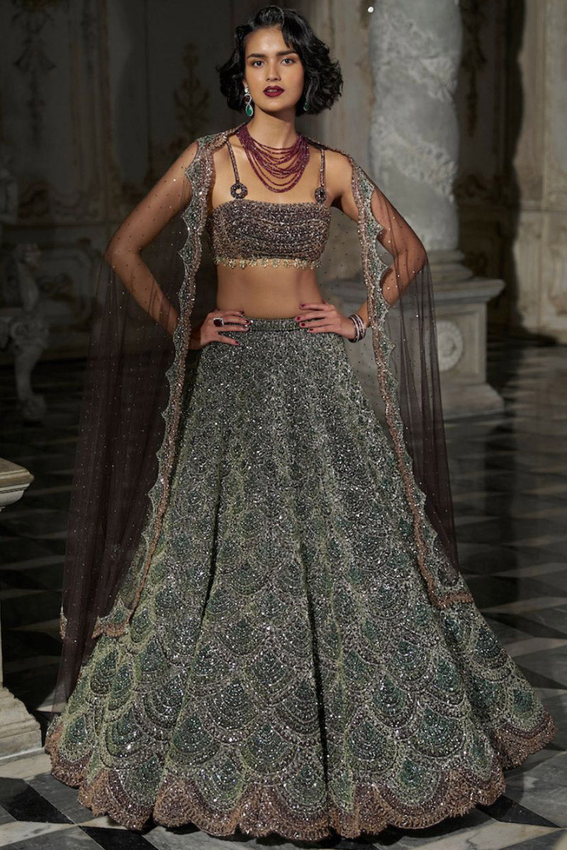 Emerald Green Scalloped Lehenga Set