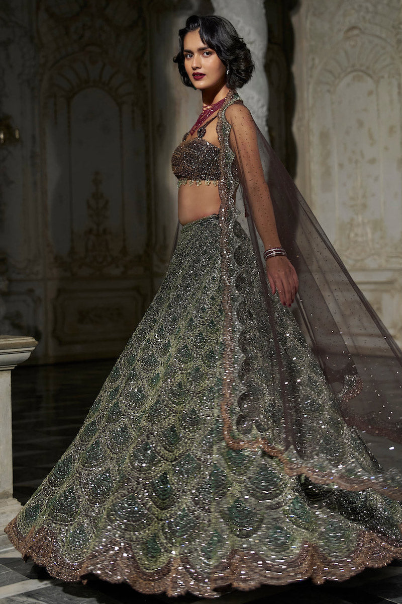 Emerald Green Scalloped Lehenga Set