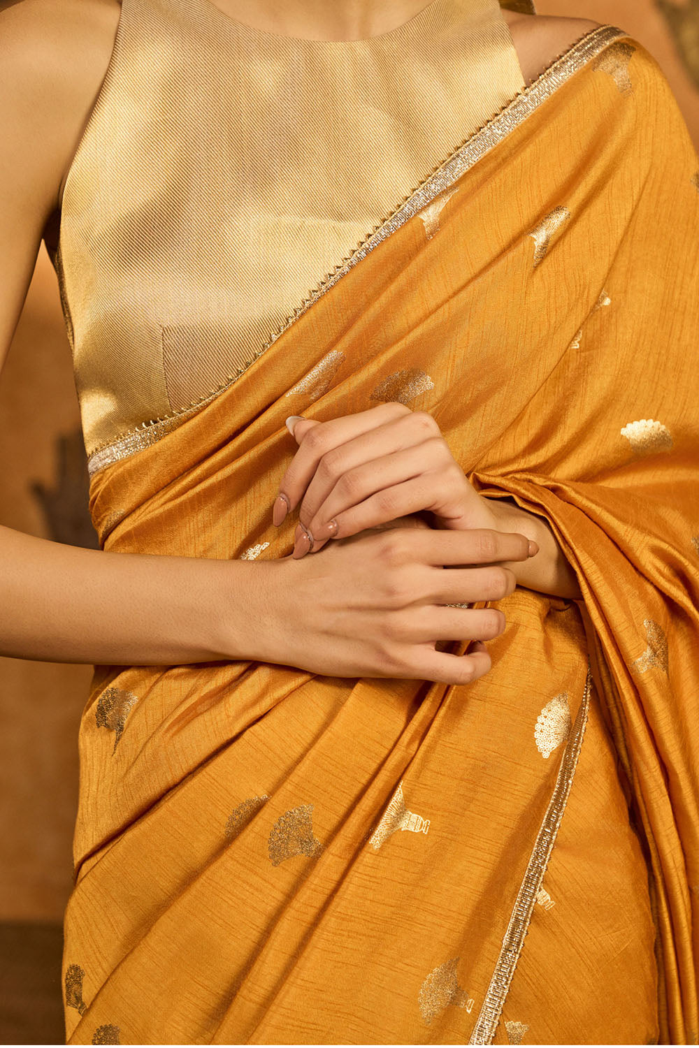 Ochre Tea Blossom Saree