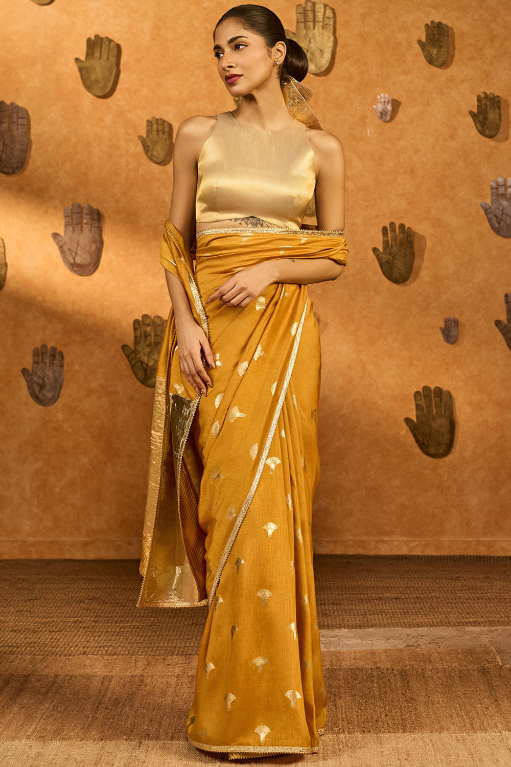 Ochre Tea Blossom Saree