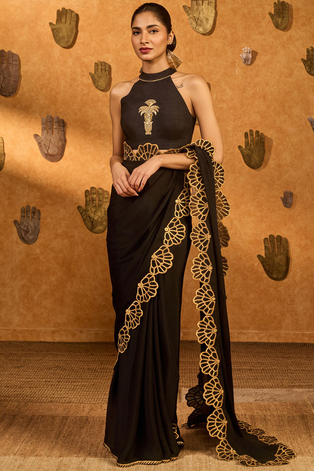 Black Windrose Saree