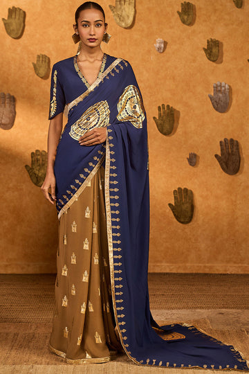 Mocha and Sapphire Moonfish Saree