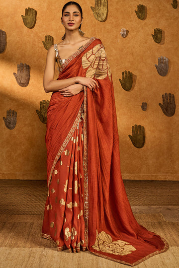 Rust Windrose Crushed Saree