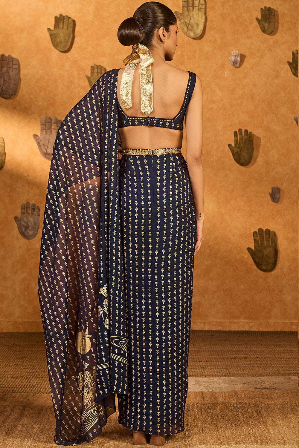 Navy Snow Light Stitched Saree