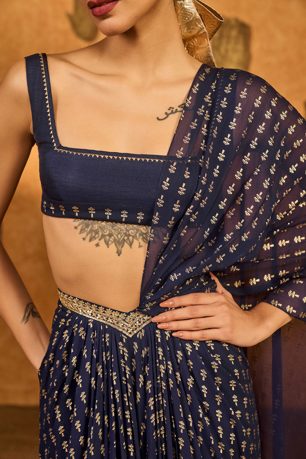 Navy Snow Light Stitched Saree