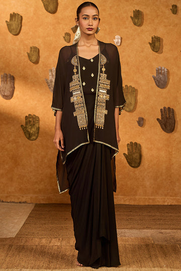 Black Heartbeat Draped Cape Set