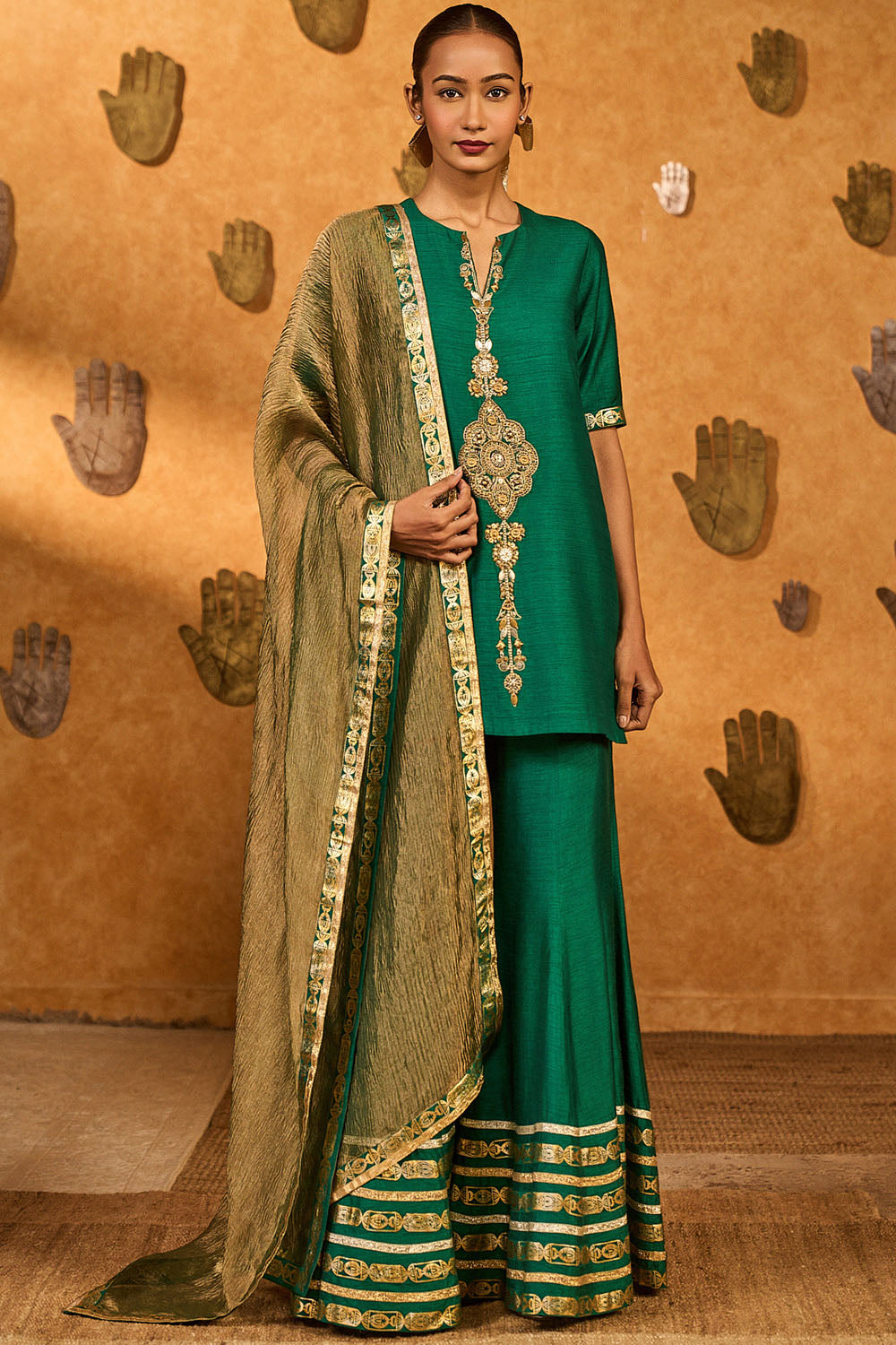 Green Gilded Sharara Set