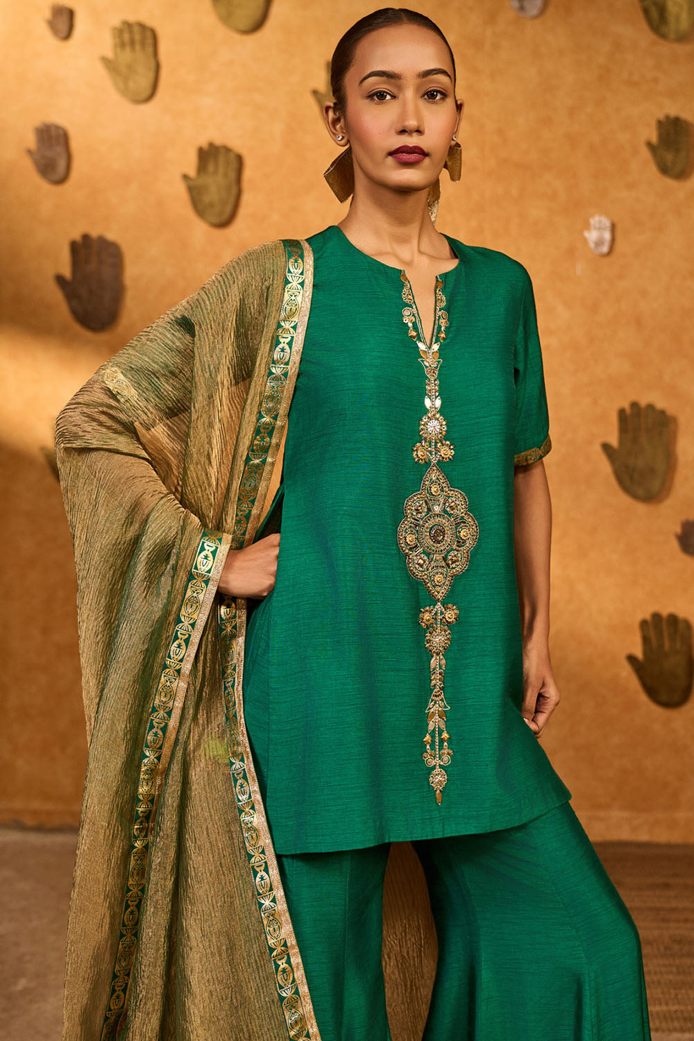 Green Gilded Sharara Set