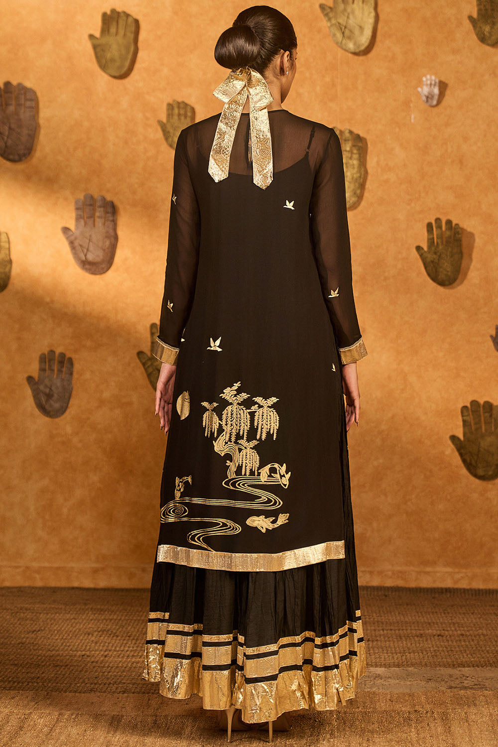 Black Stillwater Bloom Anarkali