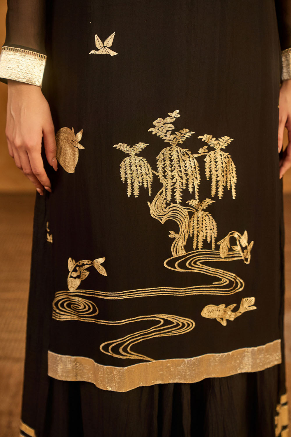 Black Stillwater Bloom Anarkali