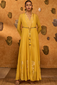Spiced Ochre Pop Pendant Anarkali Set