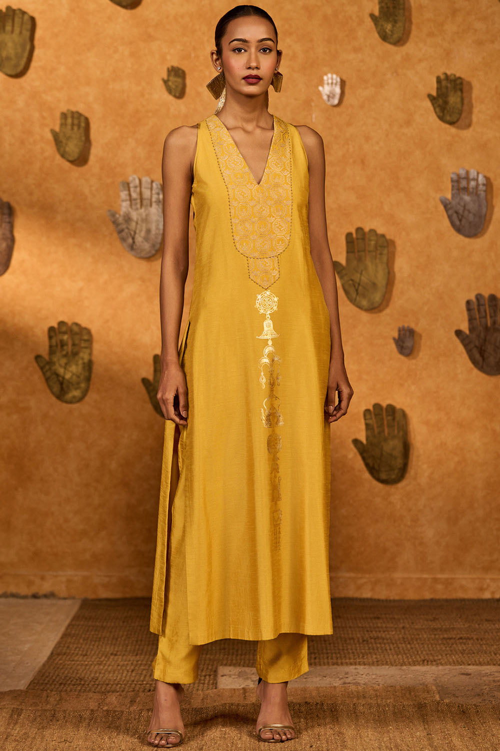 Spiced Ochre Pop Pendant Anarkali Set