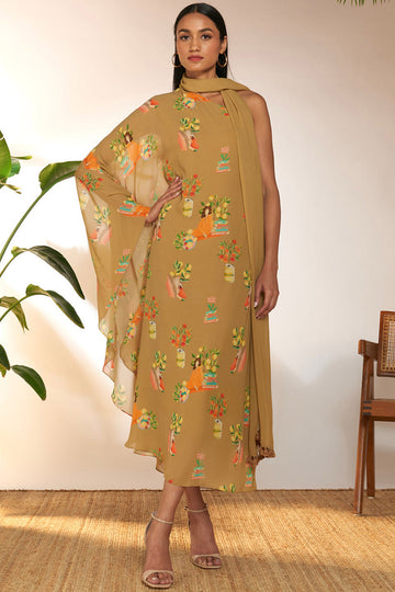 Tan Tangy Tango One Shoulder Kaftan