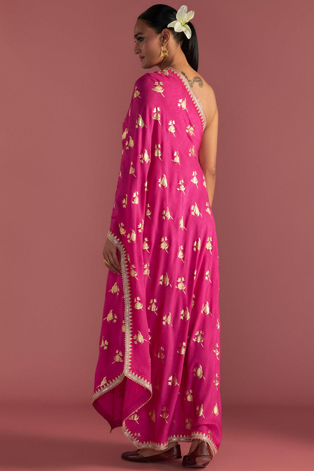 Magenta Irisbud One Shoulder Kaftan