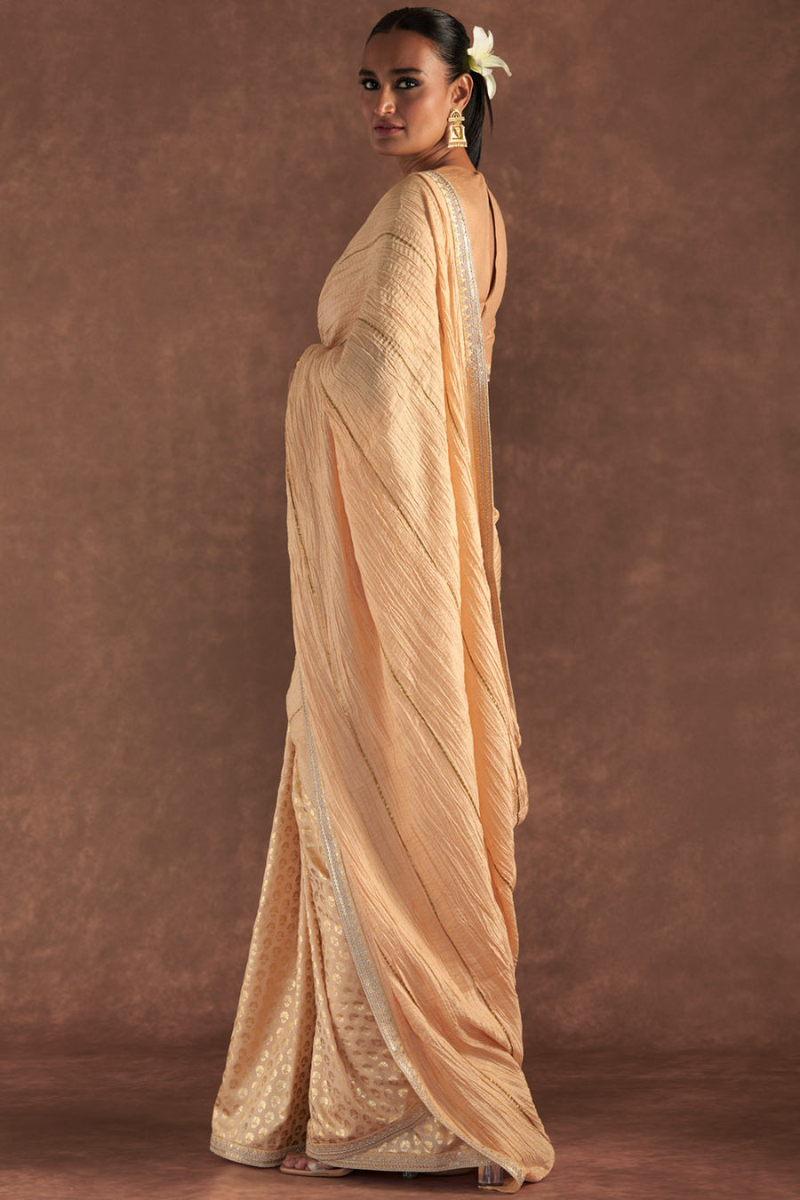 Beige Crushed Honeycomb Saree