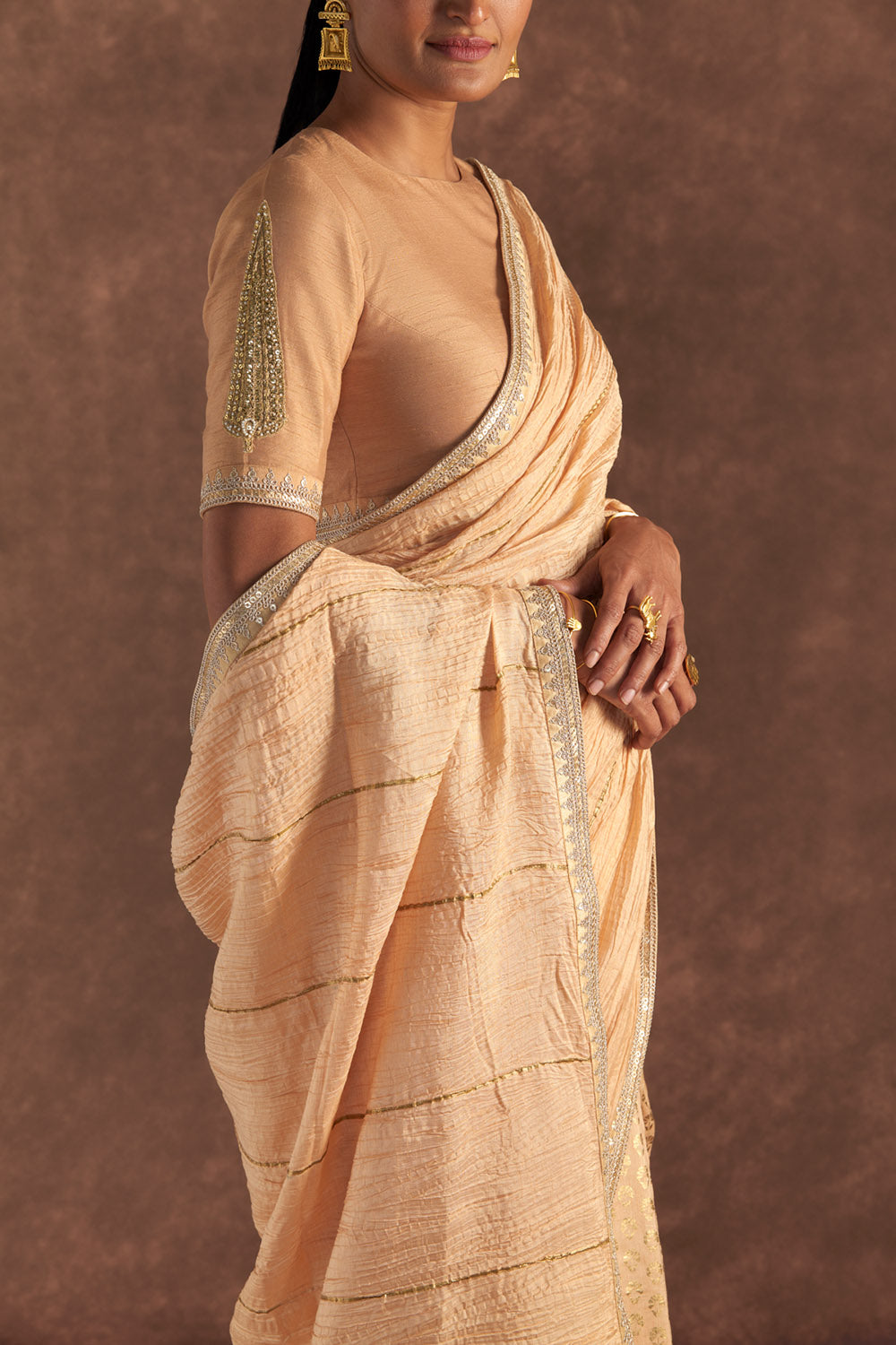 Beige Crushed Honeycomb Saree