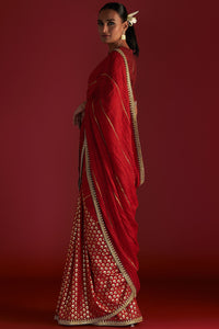 Red Crushed Honeycomb Saree