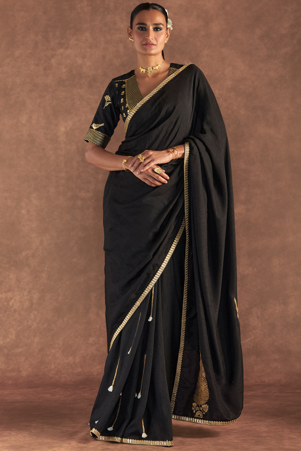 Black 'Paan-Patti' Saree