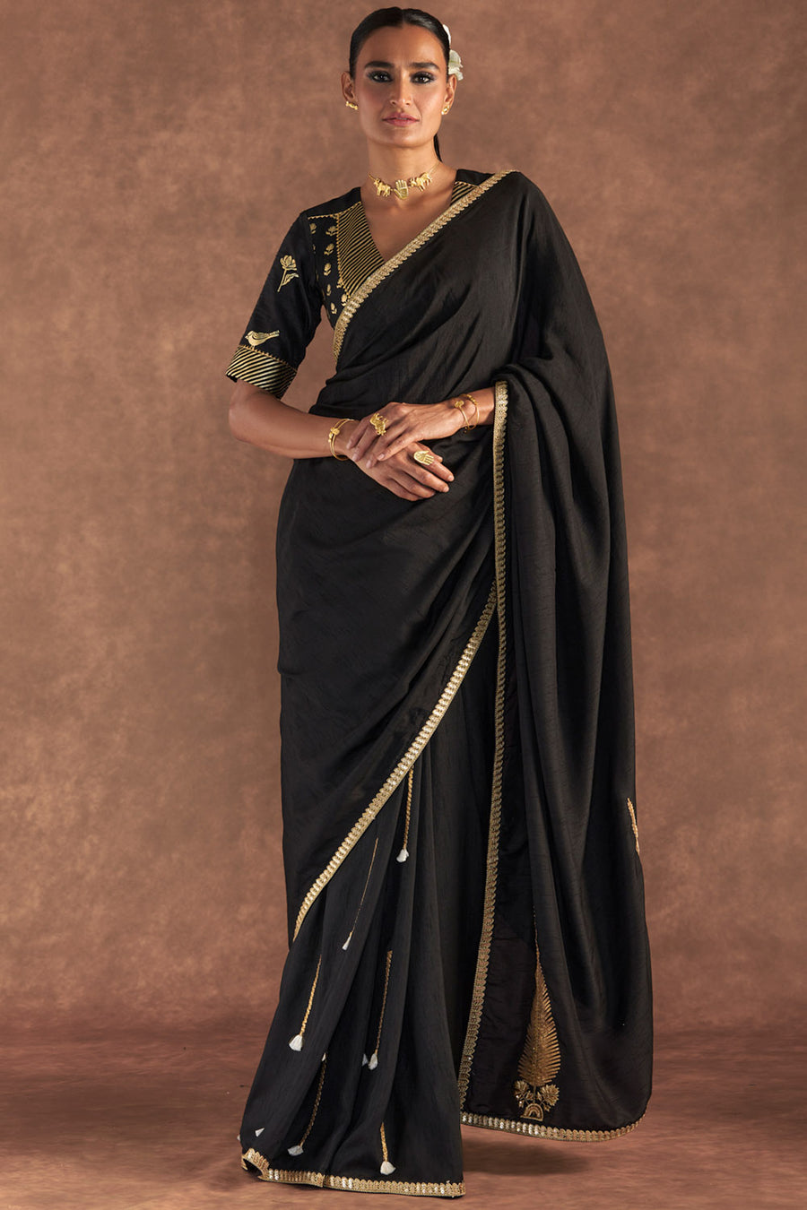 Black 'Paan-Patti' Saree