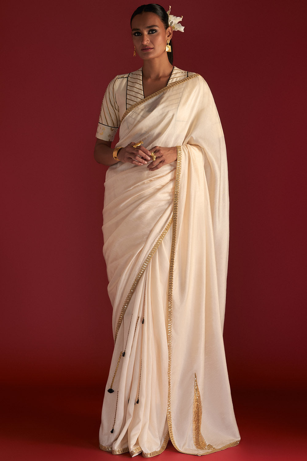 Ivory 'Paan-Patti' Saree