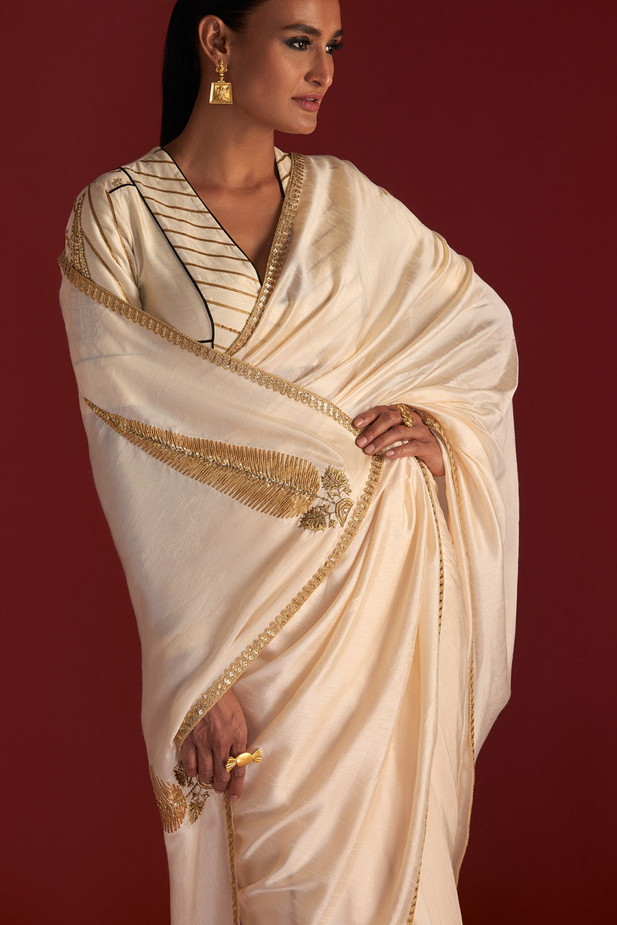 Ivory 'Paan-Patti' Saree